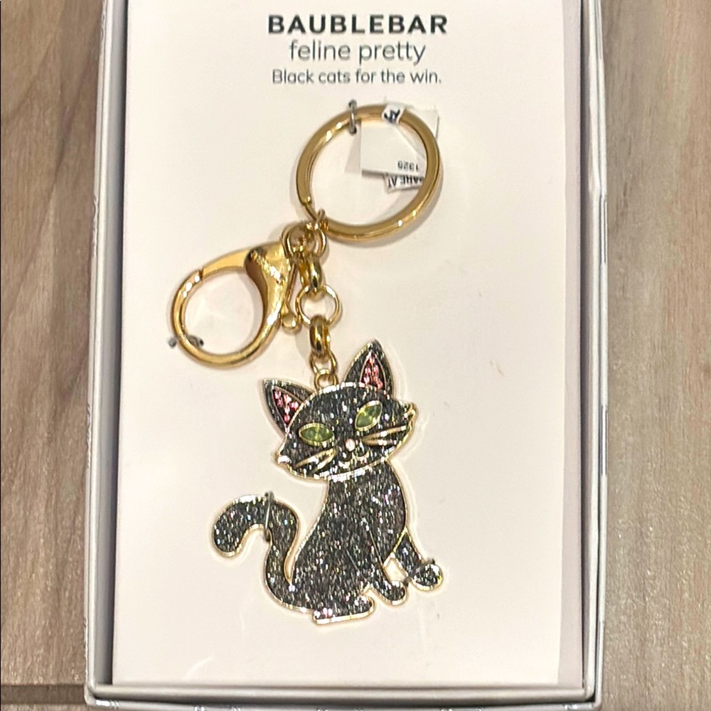 NIB BaubleBar Glittering Black Cat Keychain/bag charm